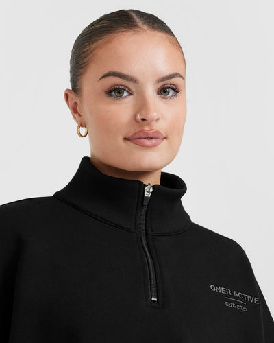 Fleece Oversized Crop 1/2 Zip Sweatshirt | Black