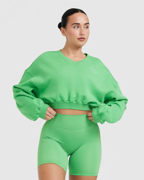 Oner Modal All Day Est 2020 Crop V-Neck Sweatshirt | Jade