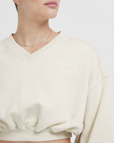 All Day Est 2020 Crop V Neck Sweatshirt Vanilla