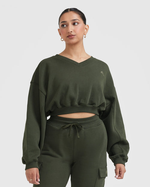 Oner Modal All Day Lightweight Oversized V-Neck Sweatshirt | Khaki