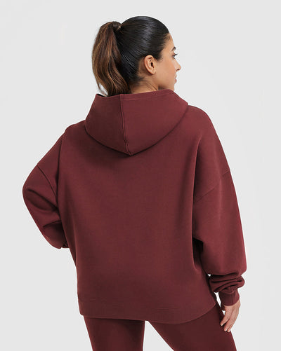 Women's Fuzzy Hoodies Pullover - Cozy Oversized Sweatshirt with Pockets -  Wine Red - Size S 