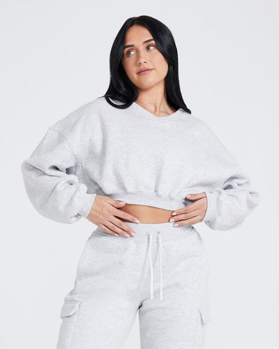 Ladies V-Neck Sweatshirts Women's - Grey Oversized