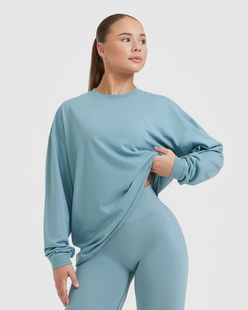 Oner Modal Classic Oversized Lightweight Long Sleeve Top | Steel Blue