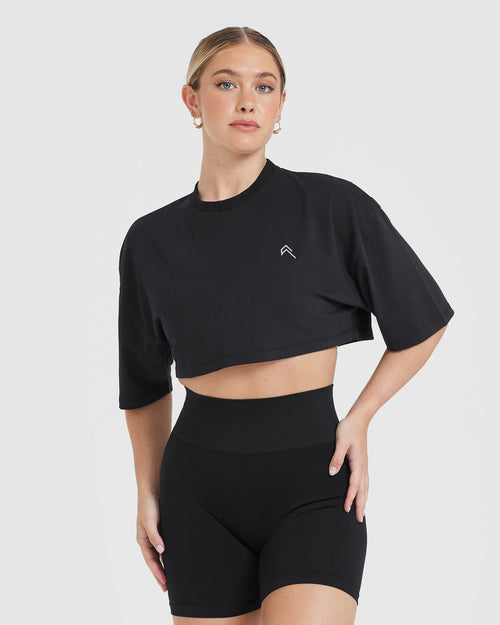 Oner Modal Classic Relaxed Crop Lightweight T-Shirt | Black