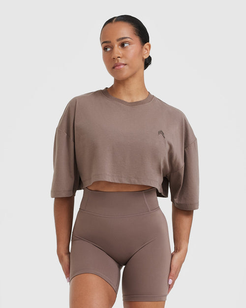 Oner Modal Classic Relaxed Crop Lightweight T-Shirt | Cool Brown