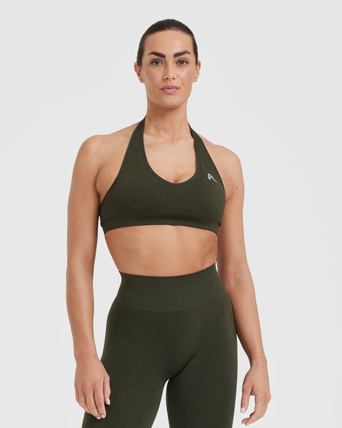 Oner Modal Classic Seamless 2.0 Halter Neck Bralette | Khaki Marl