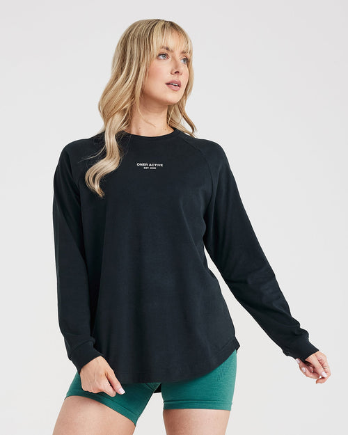 Oner Modal Graphic Oversized Long Sleeve Tee | Washed Black