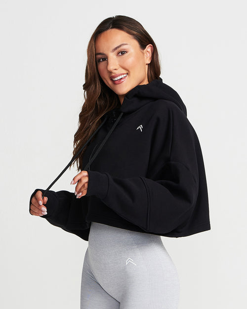 Classic Crop Zip Hoodie Black