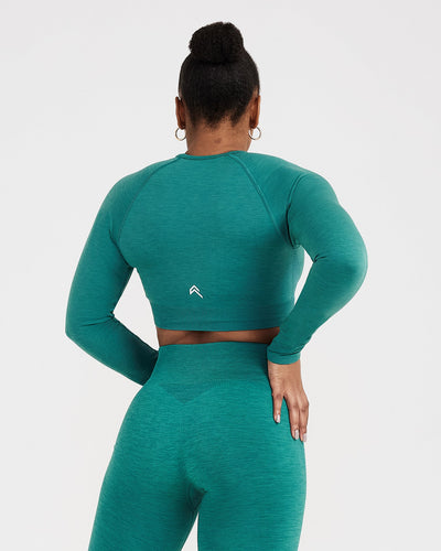 Long Sleeve Gym Crop Top - Women - Mineral Green