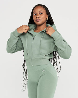 Women s Zip Through Hoodie Cropped Fit Sage Oner Active EU
