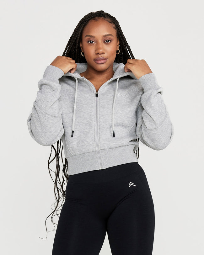 Classic Lounge Cropped Zip Through Hoodie | Warm Sand