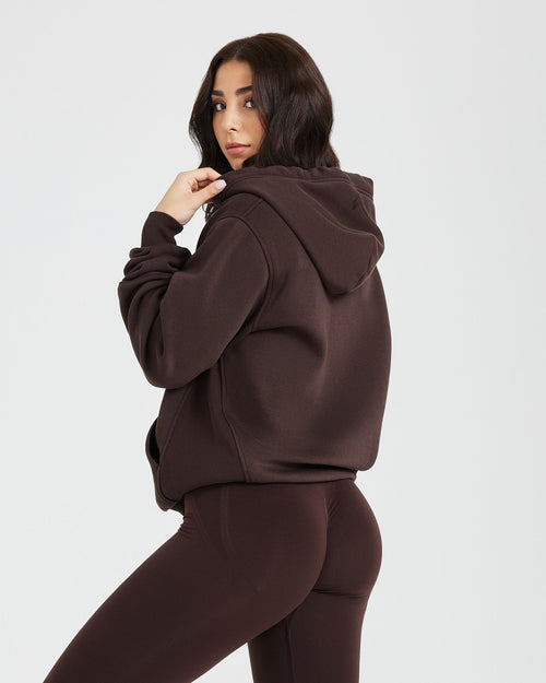 Classic Lounge Oversized Zip Through Hoodie | 70% Cocoa