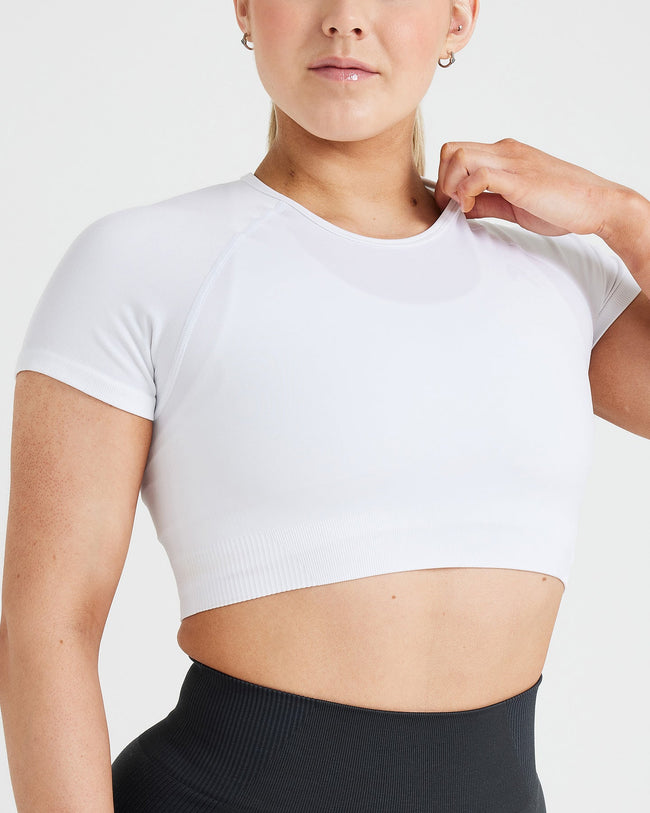 White graphic crop top discount