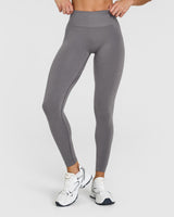 Effortless Seamless Leggings with White Logo | Ash Grey