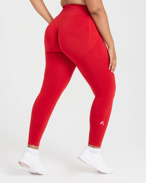 Effortless Seamless Leggings with White Logo | Spicy Red