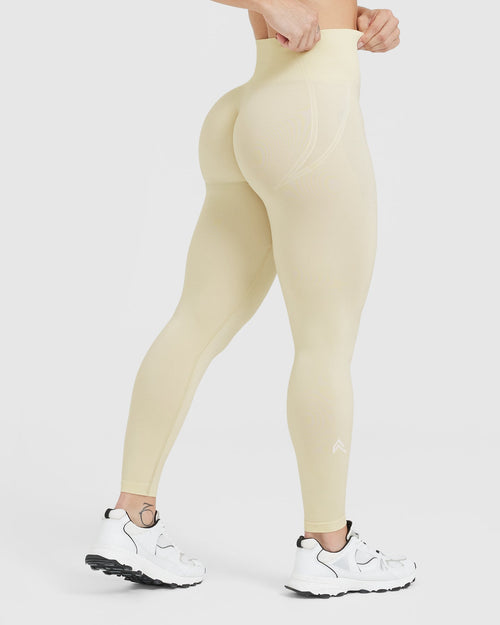 Effortless Seamless Leggings with White Logo | Vanilla