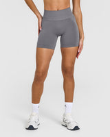 Effortless Seamless Shorts with White Logo | Ash Grey
