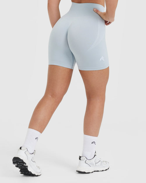 Effortless Seamless Shorts with White Logo | Ice Blue