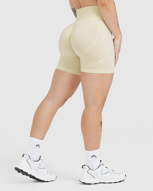 Effortless Seamless Shorts with White Logo | Vanilla