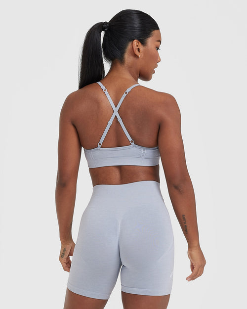 Effortless Strappy Bralette with White Logo | Metal Grey