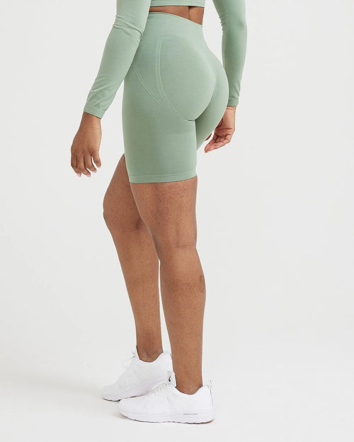 Effortless Seamless Cycling Shorts with White Logo | Sage