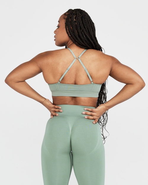 Effortless Micro Bralette with White Logo | Sage