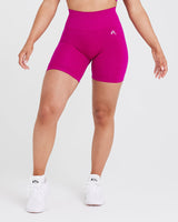 Effortless Seamless Shorts with White Logo | Fuchsia