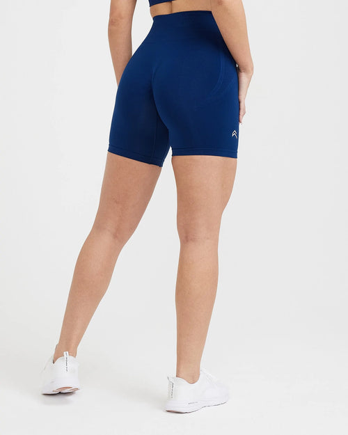 Effortless Seamless Shorts with White Logo | Midnight