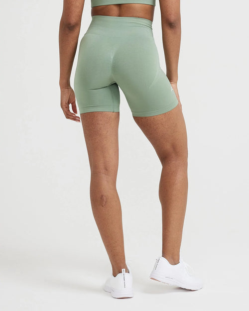 Effortless Seamless Shorts with White Logo | Sage
