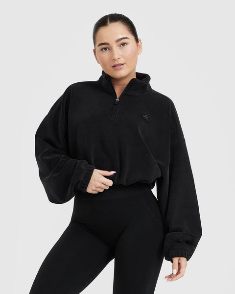 Half zip crop hoodie hot sale