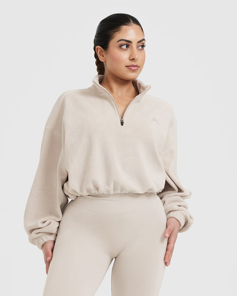 Fleece Oversized Crop 1/2 Zip Sweatshirt Sand