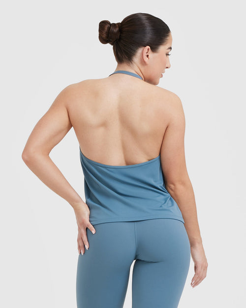 Go To High Neck Loose Crop Vest | Moonstone Blue