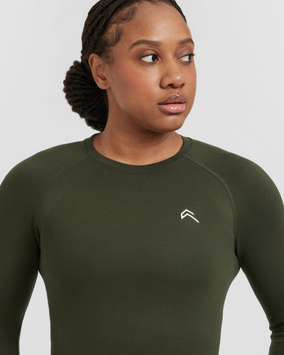 Fitted Long Sleeve Top Khaki Oner Active EU