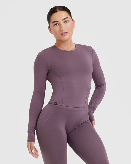 Oner Modal Mellow Soft Mid Long Sleeve Top | Vintage Purple