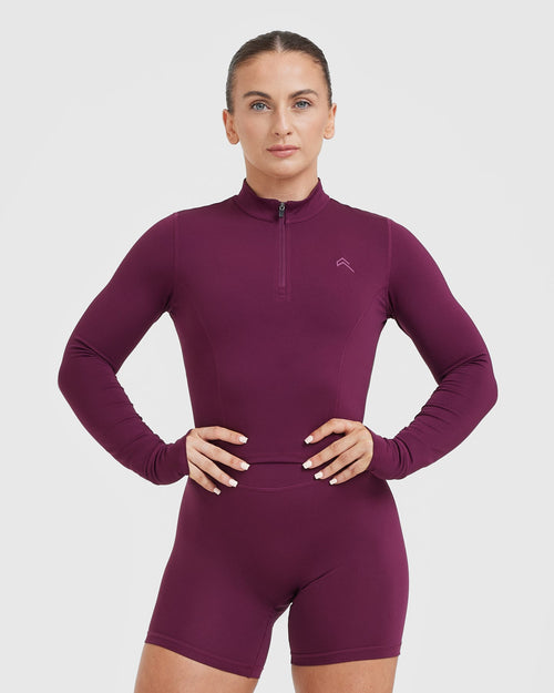 Oner Modal Timeless Half Zip Mid Long Sleeve Top | Ripe Fig