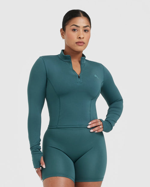 Oner Modal Timeless Half Zip Mid Long Sleeve Top | Marine Teal