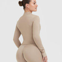 Timeless Half Zip Mid Long Sleeve Top | Sandstone