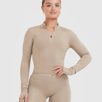 Timeless Half Zip Mid Long Sleeve Top | Sandstone