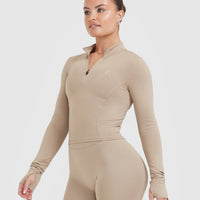 Timeless Half Zip Mid Long Sleeve Top | Sandstone