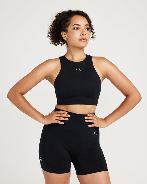 Oner Modal Classic Seamless Crop Top | Black Marl