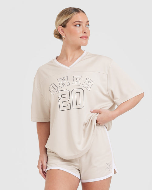 Oner Modal Varsity V-Neck Short Sleeve T-shirt | Sand